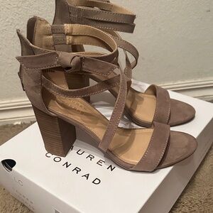 LC Lauren Conrad Women's Brown Strappy Heels